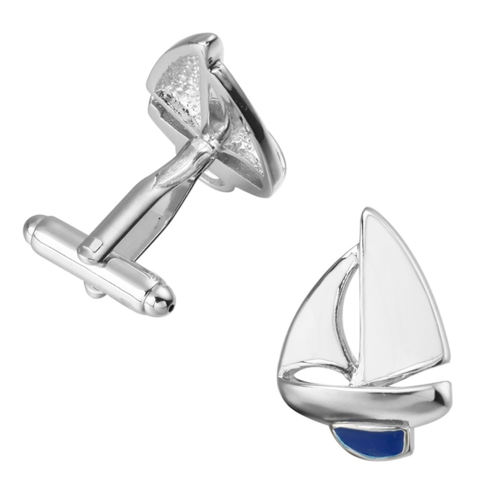 White and Blue Sailboat Cufflinks - Picture 4 of 16
